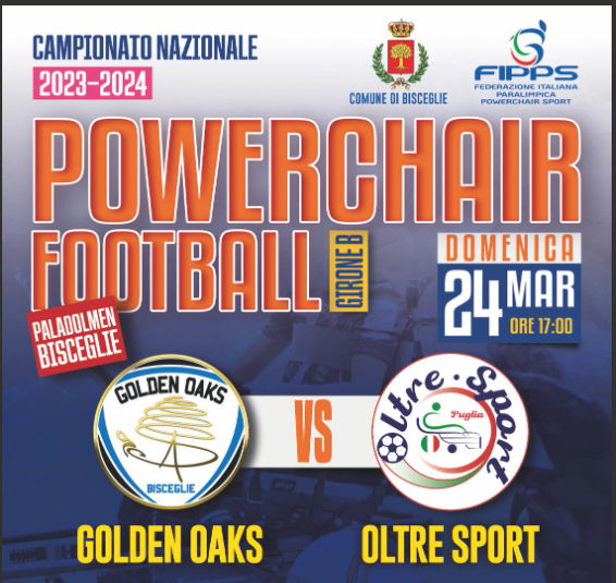 Calcio in carrozzina, domenica 24 marzo festa al Paladolmen per il derby tra Golden Oaks Bisceglie e Oltre Sport Trani