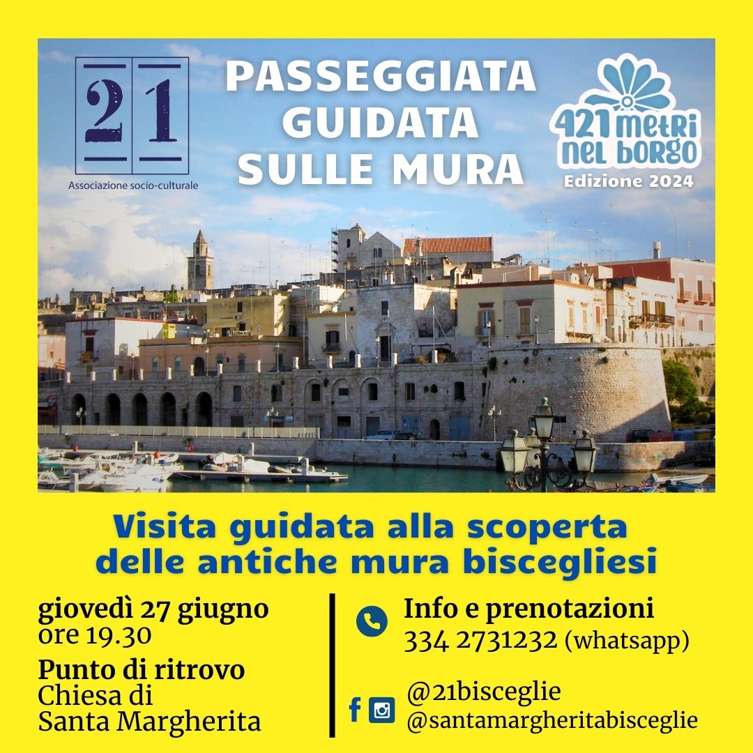Questa sera passeggiata guidata sulle antiche mura della Città, appuntamento alle 19.30 nella Chiesa di Santa Margherita