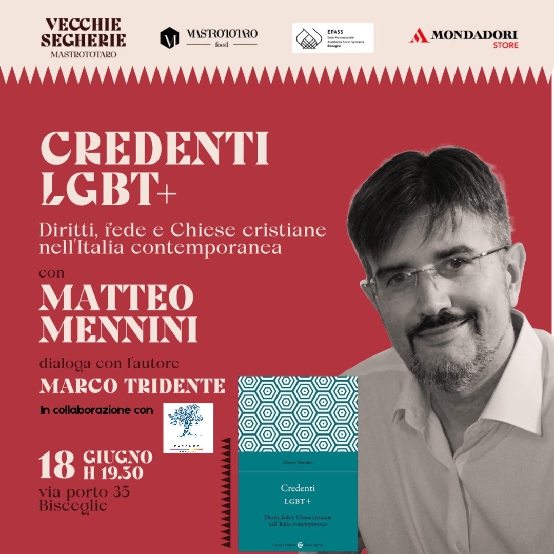 ‘Credenti LGBT+’, martedì 18 giugno a Bisceglie la presentazione del libro di Matteo Mennini