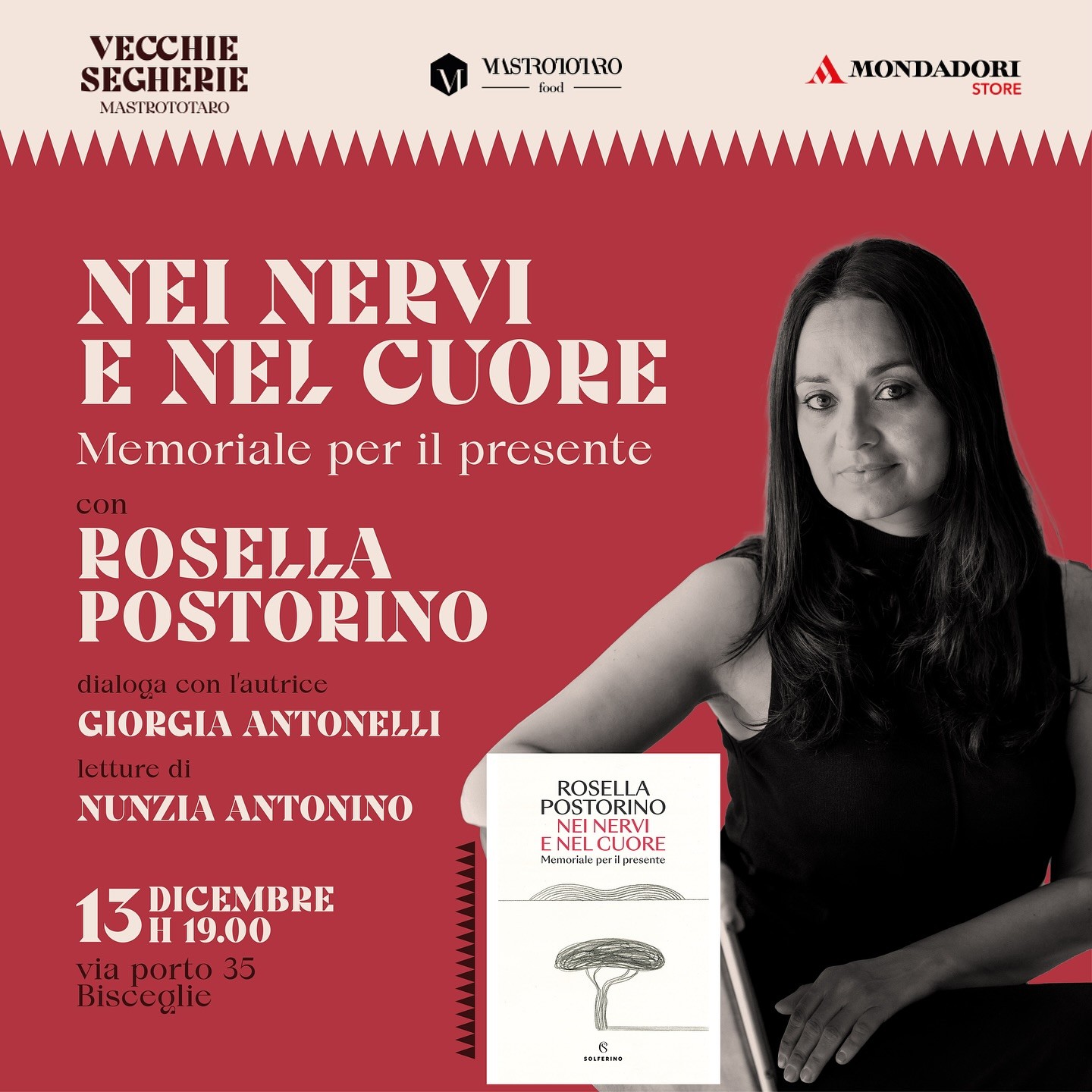 Rosella Postorino super ospite delle Vecchie Segherie Mastrototaro il 13 dicembre