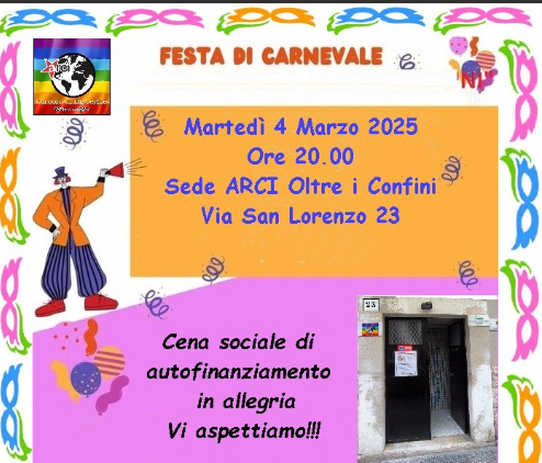 A Bisceglie la “Cena Sociale a Carnevale” dal circolo Arci “Oltre i confini”