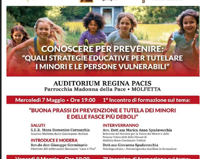 Dalla Diocesi due incontri sul tema “Conoscere per prevenire: quali strategie educative per tutelare i minori e le persone vulnerabili?”