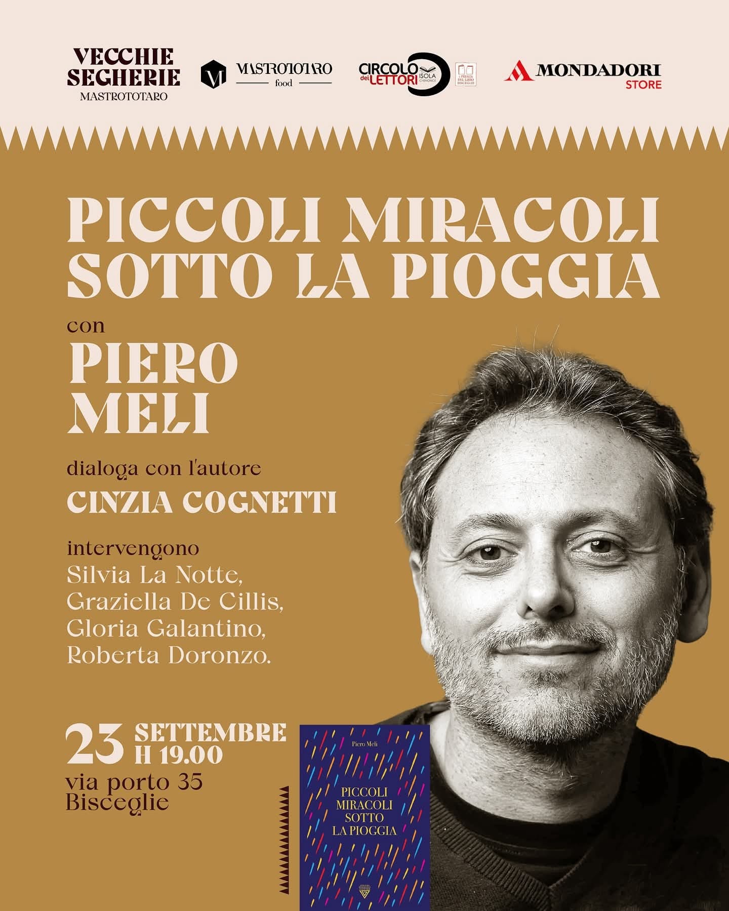 Piero Meli alle Vecchie Segherie Mastrototaro martedì 23 settembre