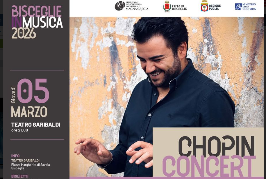 Chopin Concert, giovedì 5 marzo alle 21.00 grandi emozioni al Teatro Garibaldi